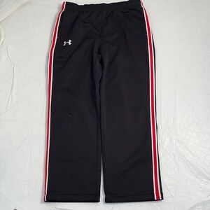 Under Armour black open cuff track pants red and white side stripe YXL